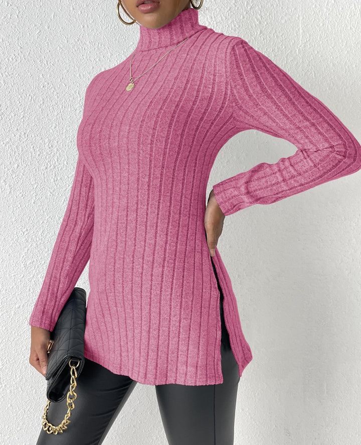 Dame rullekrave sweater med struktureret overflade og fashionable sidelæg Stilla