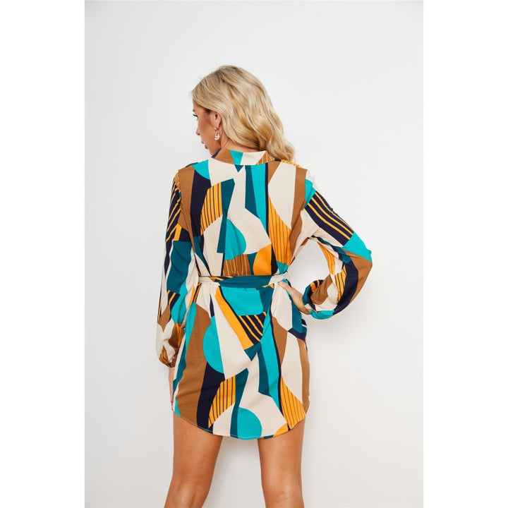 Dame geometrisk trykt Button-Up kjole Stilla