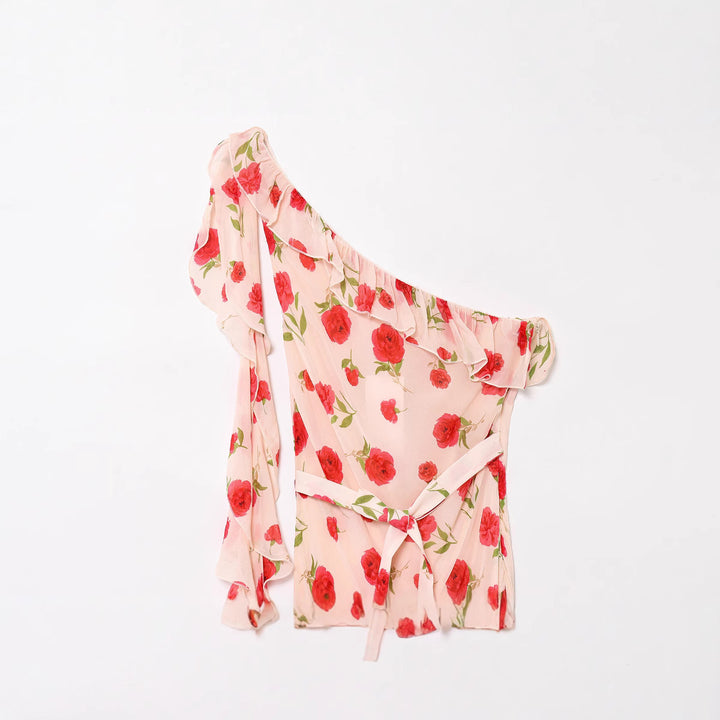 Femme One-Shoulder Floral Ruffled Maxi Kjole Stilla