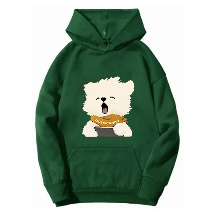 Dame hoodie med sød hund foran print Skovae