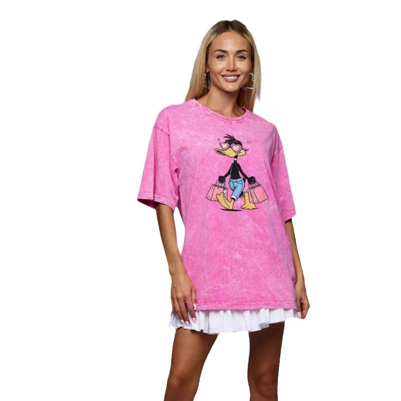 Dame T-Shirt kjole med kreativt cartoon-print og oversized pasform Stilla