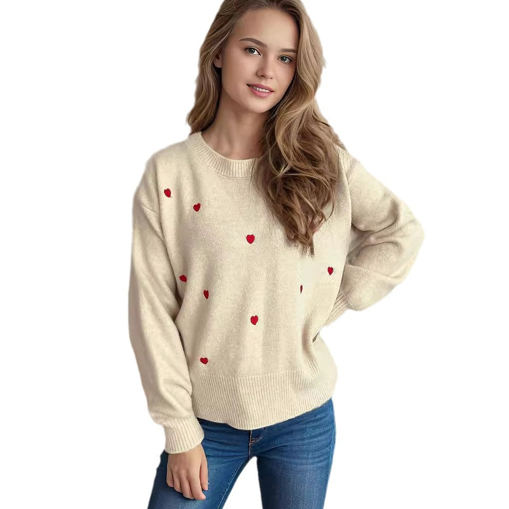 Kvinders sweater med legesyg hjerte mønster og afslappet pasform Stilla