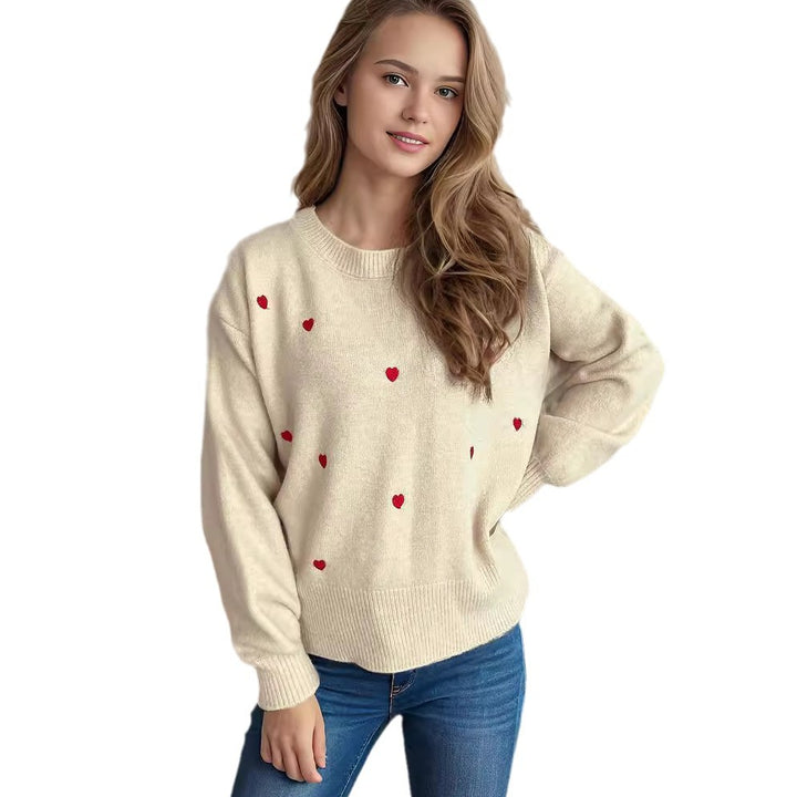 Kvinders sweater med legesyg hjerte mønster og afslappet pasform Stilla