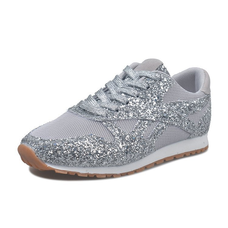 Dame sporty sneakers med glitrende overflade og åndbart netstruktur Stilla