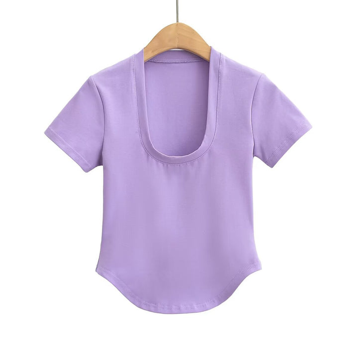 Damer Figurtilpasset Basic T-shirt med rund halsudskæring lavet af højkvalitets bomuldsblanding Stilla