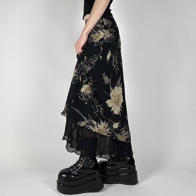 Dame Elegant Maxiskørt med blomsterprint og transparent baggrund Skovae