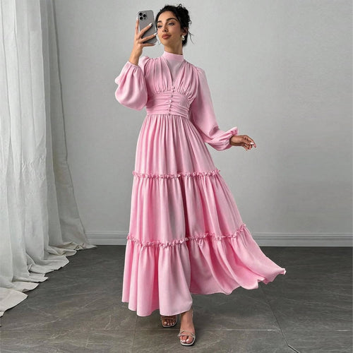 Dame Maxi Kjole med Elegante Volant Detaljer og Samlet Top