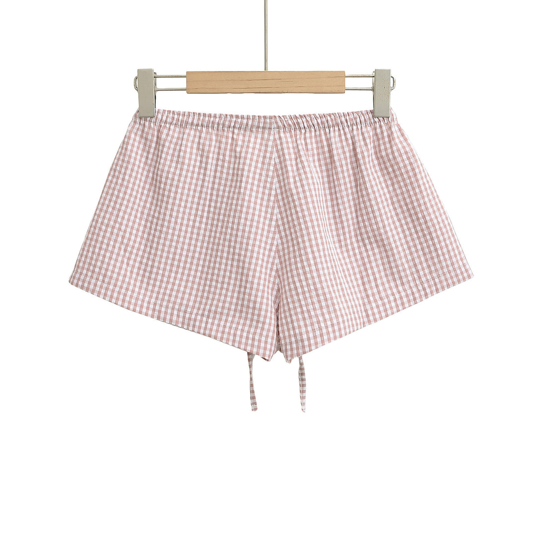 Dame kort natbukser med ternet mønster og elastisk linning Stilla