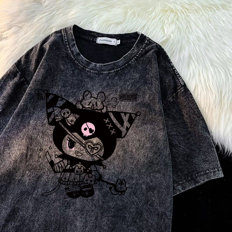 Dame T-shirt med kunstnerisk karaktertryk og afslappet snit Stilla