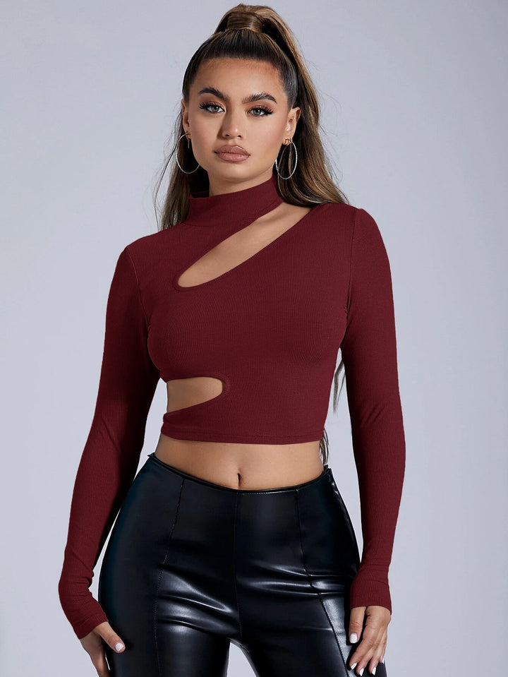 Kvinder tætsiddende langærmet crop top med asymmetrisk udskæring Stilla