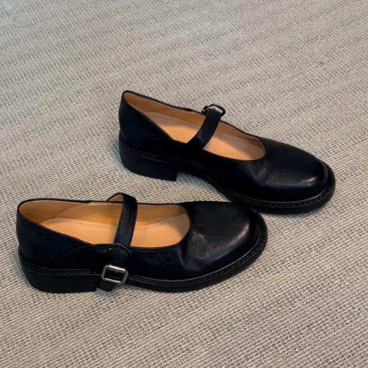 Dame Klassiske Læder Mary Jane Ballerinas med Justerbar Spænde Stilla