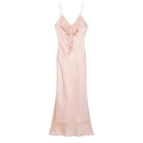 Femme Rynkesatin-Maxi-Kjole med justerbare stropper Stilla