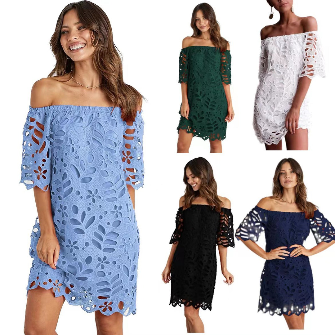 Dame Off-Shoulder Kjole i høj kvalitet broderi Stilla