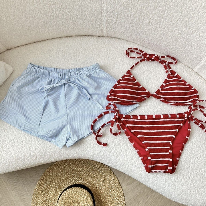 Dame stilfuld stribet bikini-sæt med matchende badetights Stilla