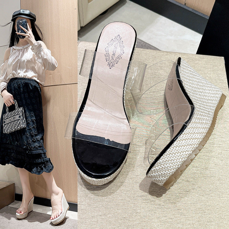 Dame Wedge-sandaler med transparente remme og slidstærk jutesål Stilla