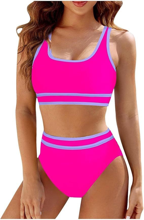 Dame Sporty Badedragt-set med høj talje og trendy striber Stilla