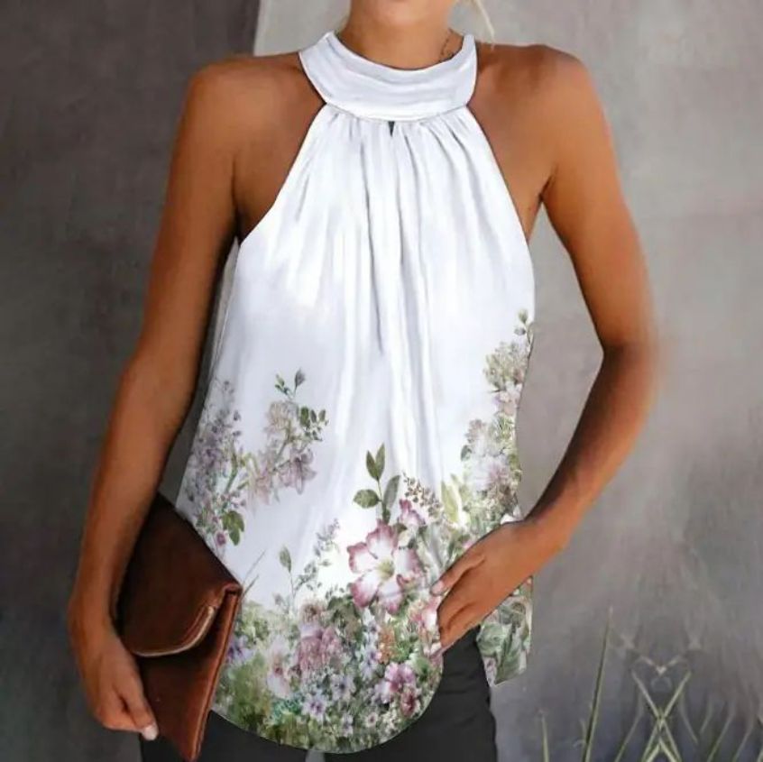 Dame Stilfuldt Halterneck Top med smock-design Stilla