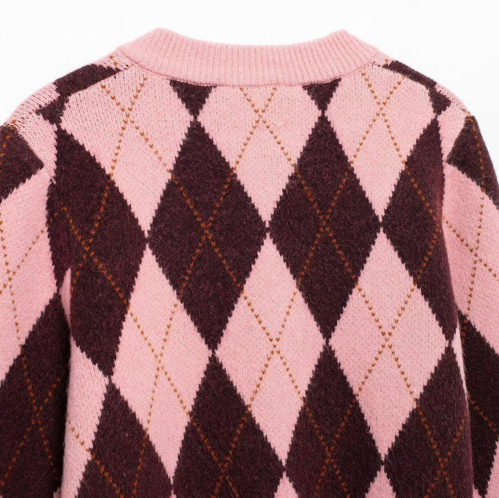Dame Argyle mønstrede strikcardigan Stilla