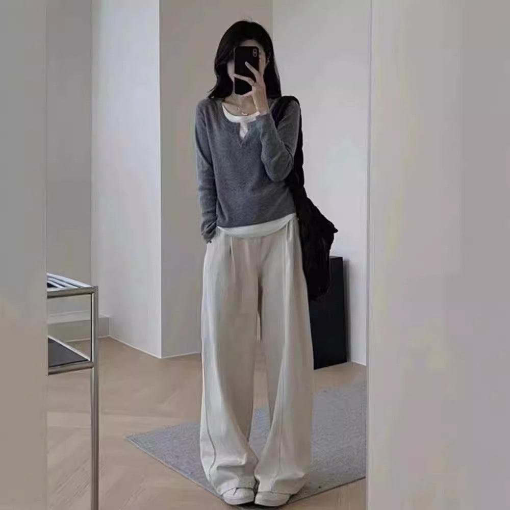 Dame finstrik pullover med V-udskæring og raglanærmer Stilla