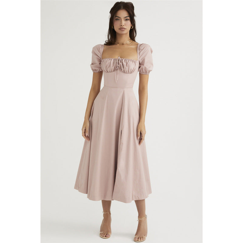 Dame Floral Puff Ærme Midi Kjole Stilla