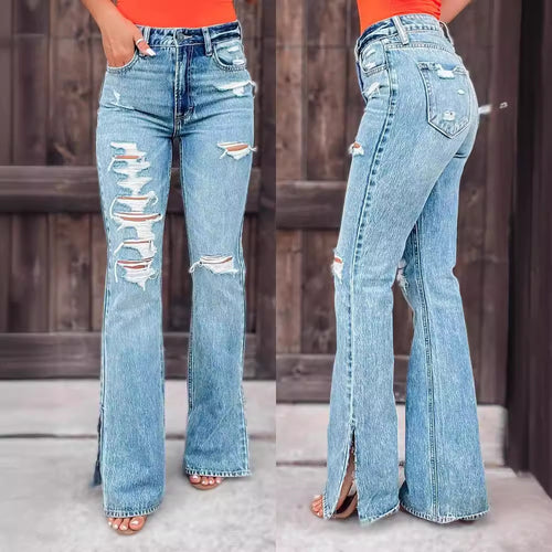 Dame Flared Jeans med trendy Ripped-design og høj talje Stilla