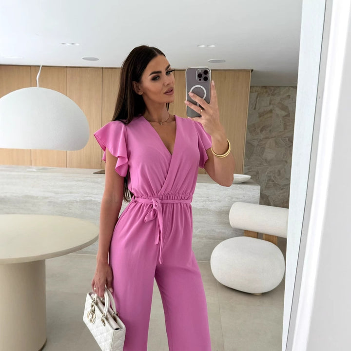 Dame elegant jumpsuit med indviklet udseende og flæseærmer Stilla