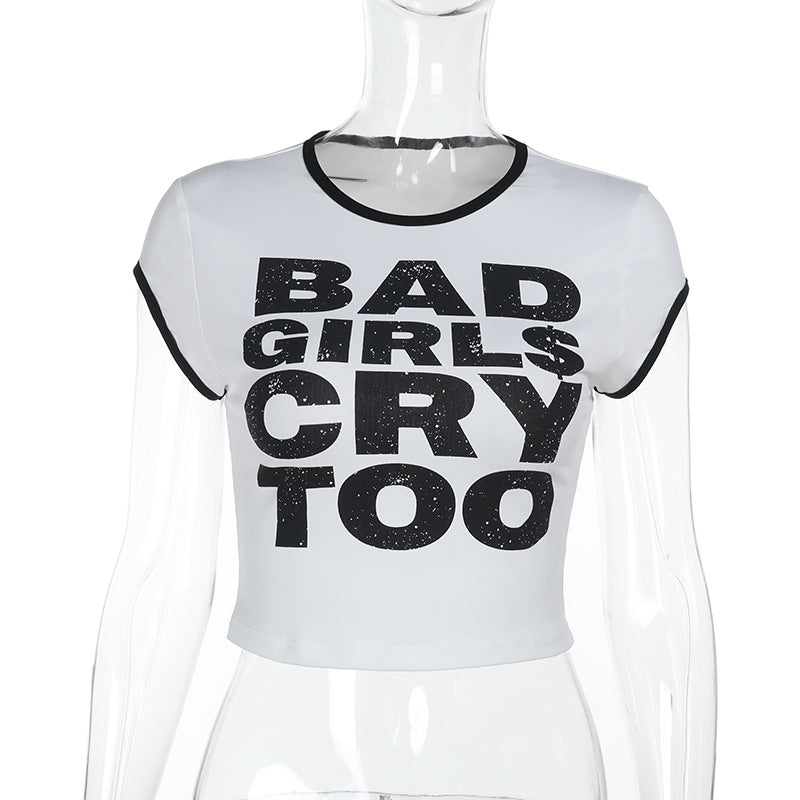 Dame Trendy Crop-Top med iøjnefaldende skrift Skovae