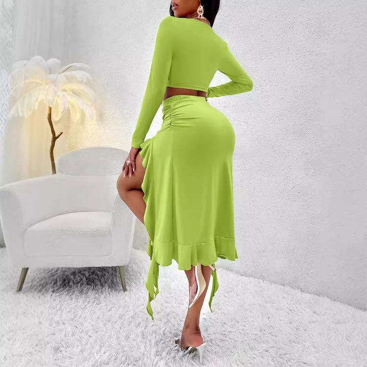 Dame Elegant top med asymmetrisk nederdel og rynk Stilla