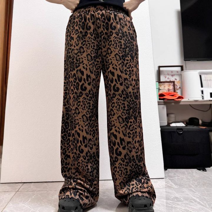Dame fritidsbukser med leopardmønster og elastisk talje Stilla