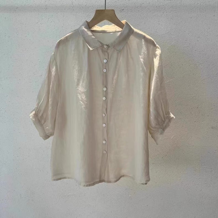 Dame Kortærmet Struktureret Knap-BLOUSE Stilla