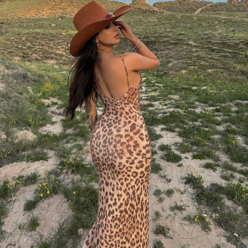 Dame Elegante Etuikjole med Leopardtryk og høj Slids Stilla
