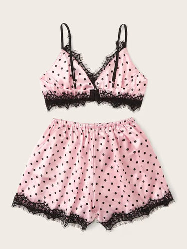 Dame Polka-Dot Spids Pyjamas Sæt Stilla
