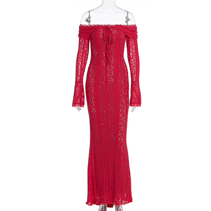 Damer Elegant Blondekjole i tætsiddende snit med Off-Shoulder Design Skovae