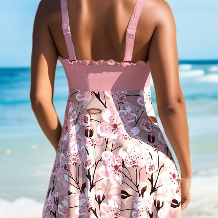 Dame Strandsarong Kjole med blomsterdesign og justerbart taljebælte Stilla