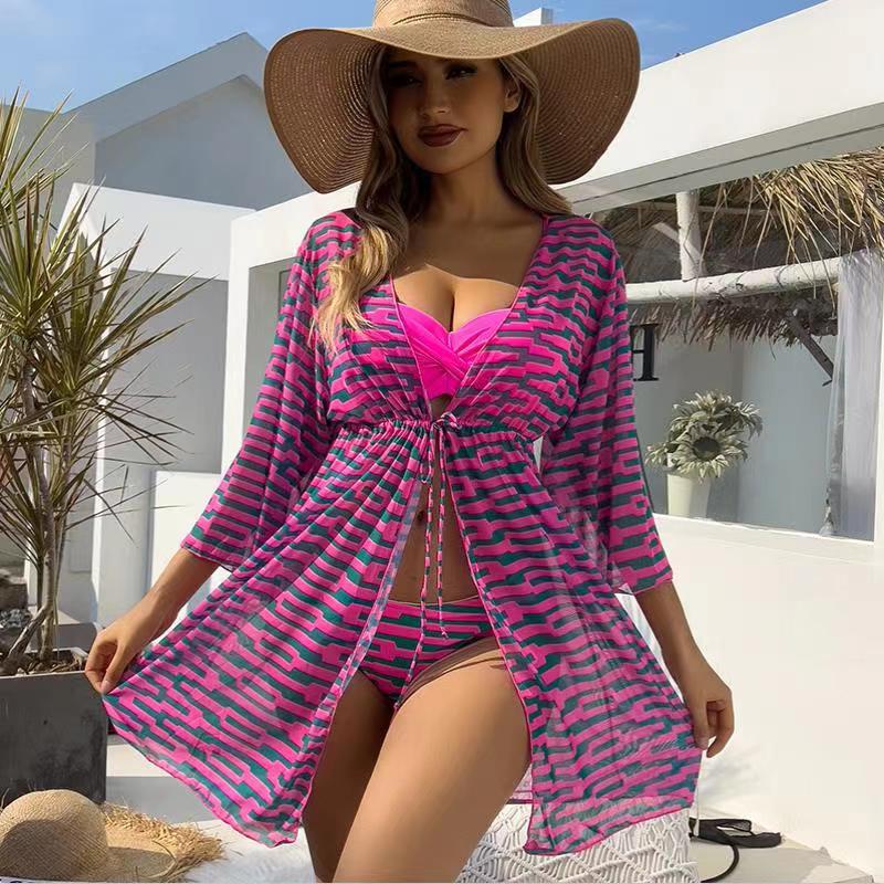 Dame gennemsigtig strandkimono med raffineret bindebånd og moderigtigt mønster Stilla