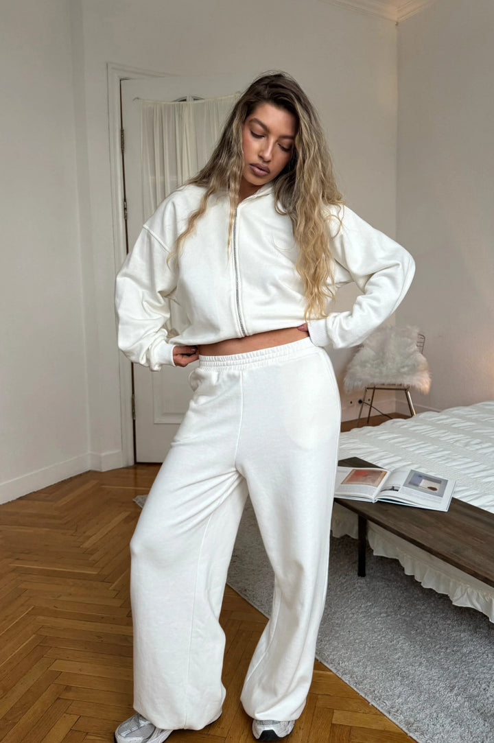 Kvindernes hyggelige zip hoodie med afslappede brede bukser Stilla