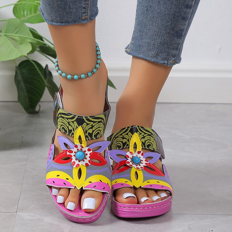 Dame mode Wedge-sandaler med blomsterdekoration Stilla
