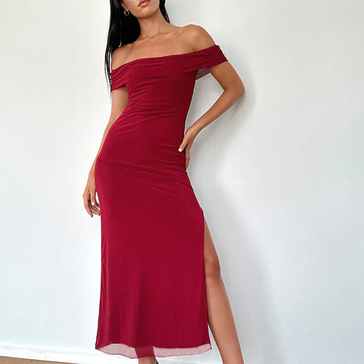 Dame Off-Shoulder Maxi Kjole med Elegant Drapering Skovae