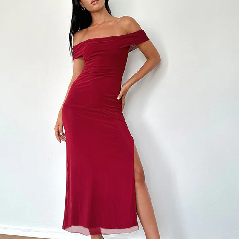 Dame Off-Shoulder Maxikjole med elegant draperingsdesign Skovae