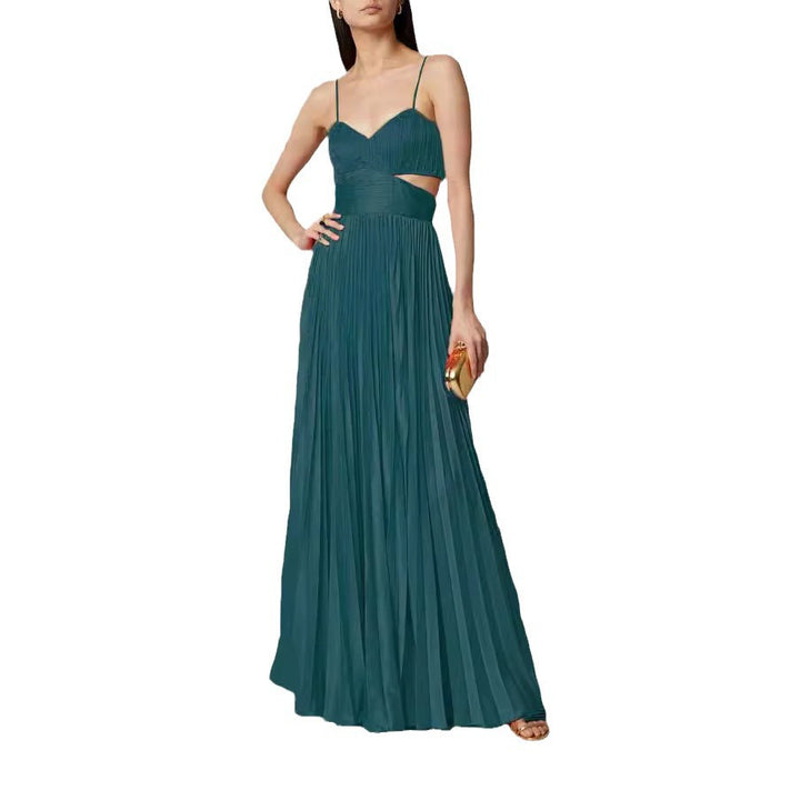 Dame Elegant og flydende Maxi-kjole med spaghetti-stropper og draperinger Stilla