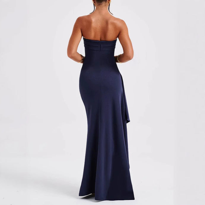 Dame strapless aftenkjole med høj slidser og drapering Stilla