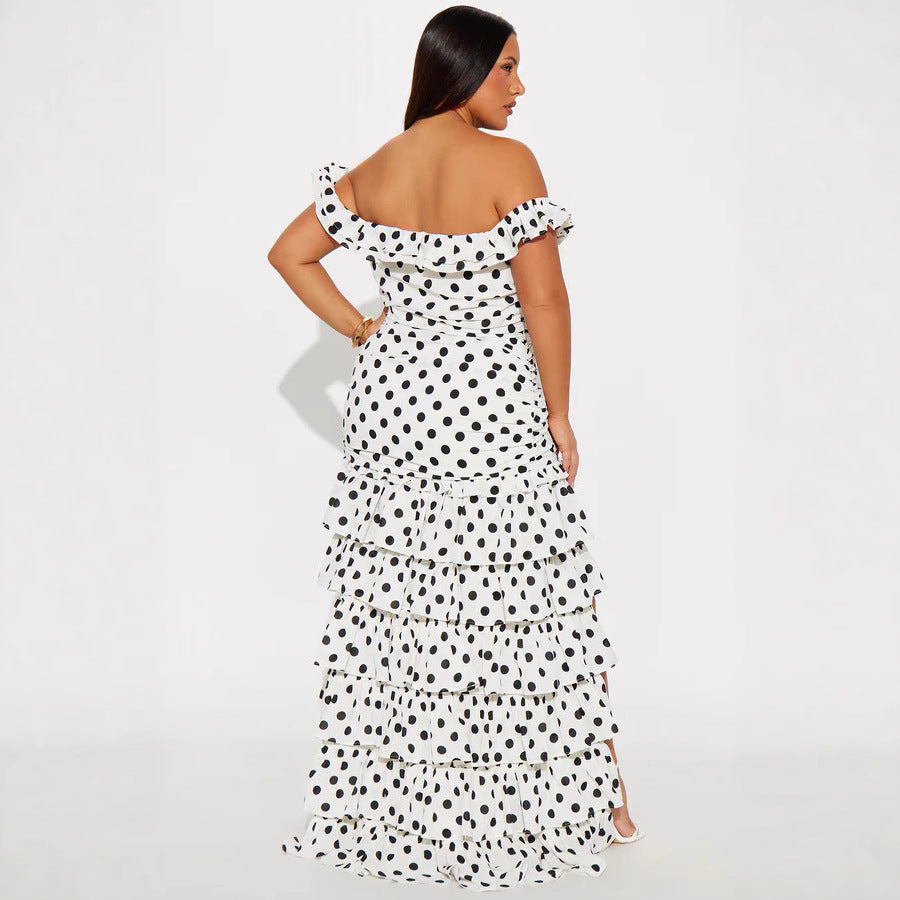 Dame Off-Shoulder Maxikjole med flæser og spændende slids Skovae