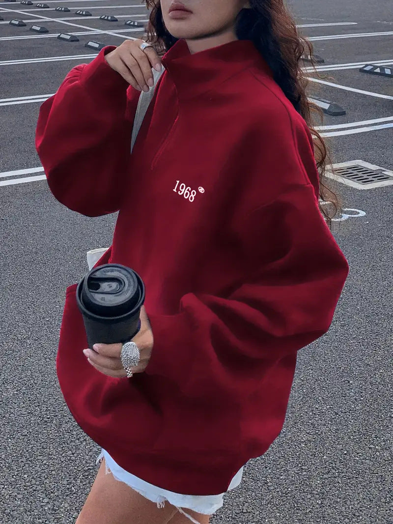 Dame sporty sweater med høj krave og lynlås Skovae