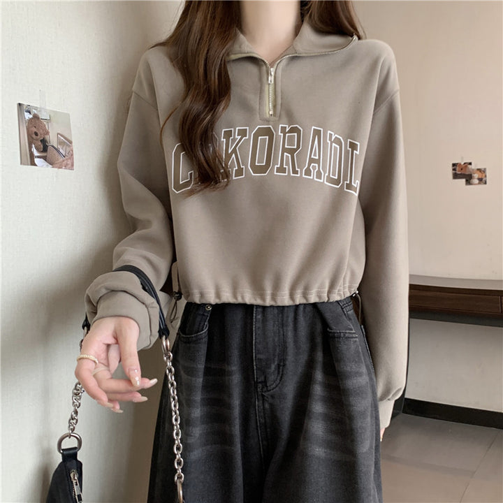 Femme Cropped Half-Zip Sweatshirt med Snøre-Detail Stilla