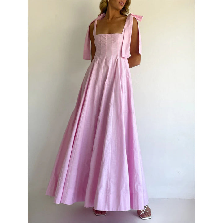 Damer Elegant Maxi Kjole med Moderne Skulderstropper og Flydende Snit