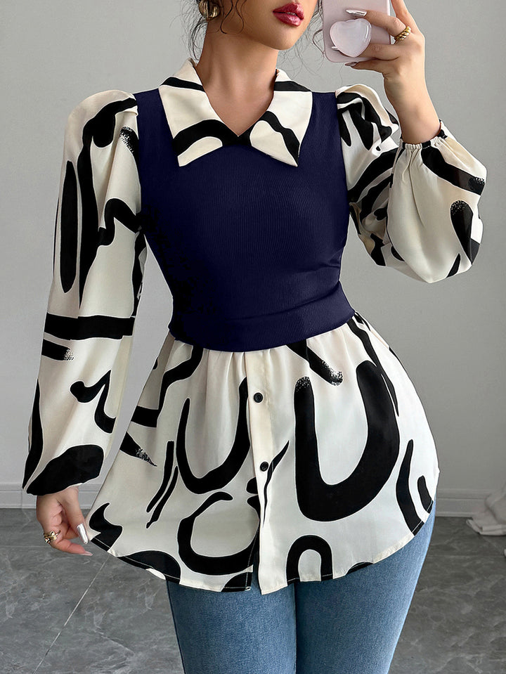 Dame Modisk Bluse med Grafisk Mønster Stilla