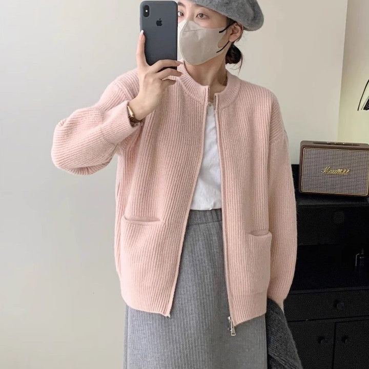 Damer Cozy Knit Cardigan med Høj Krave Stilla