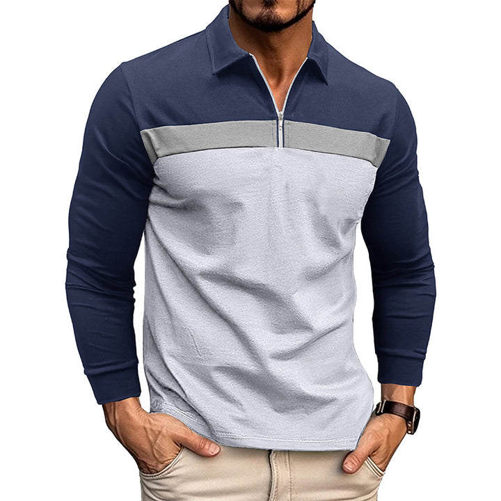 Herren sporty langærmet skjorte med moderne halv lynlås og farveblokdesign Stilla