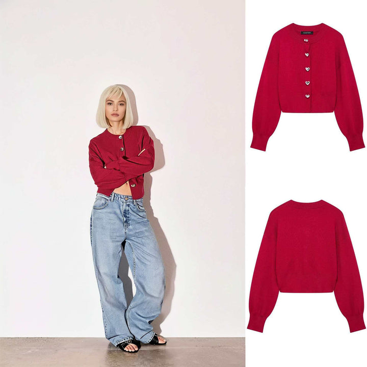 Kvinders stilfulde cardigan med hjerteformede knapper Stilla
