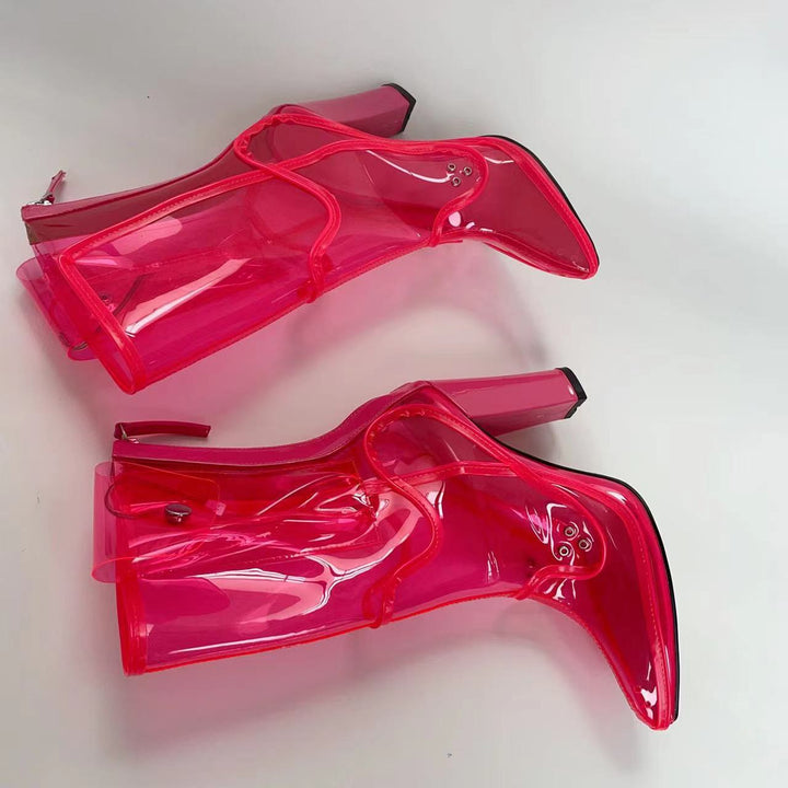 Femme Transparent Chunky Hæl Støvler Stilla